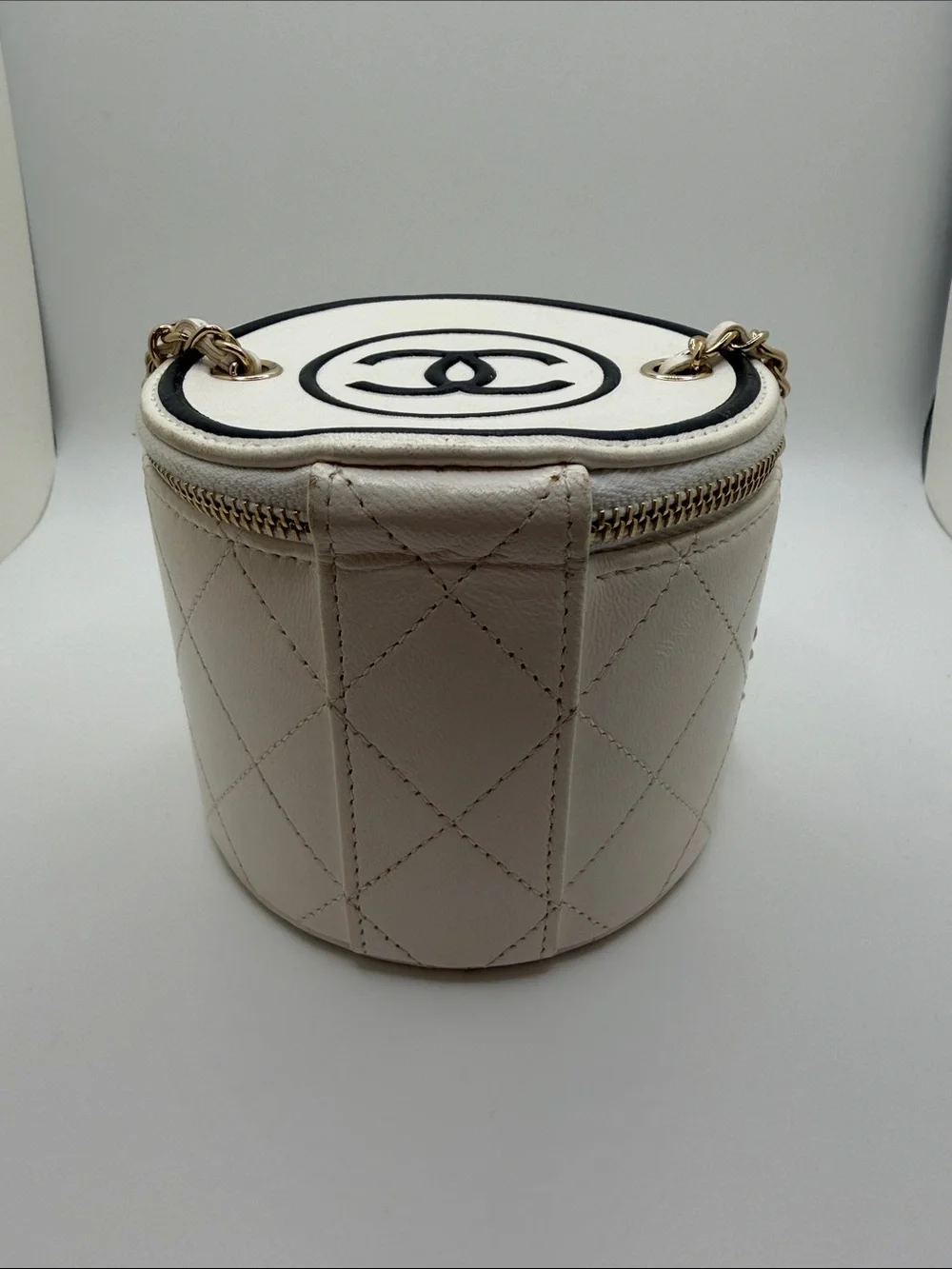 Chanel round ivory micro vanity bag ghw